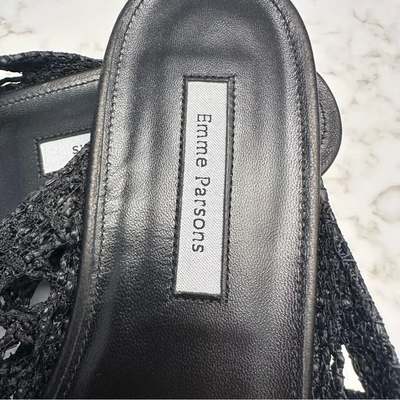 Emme Parsons Black Woven Raffia Mules Size 41 / US 10 - Picture 4 of 14